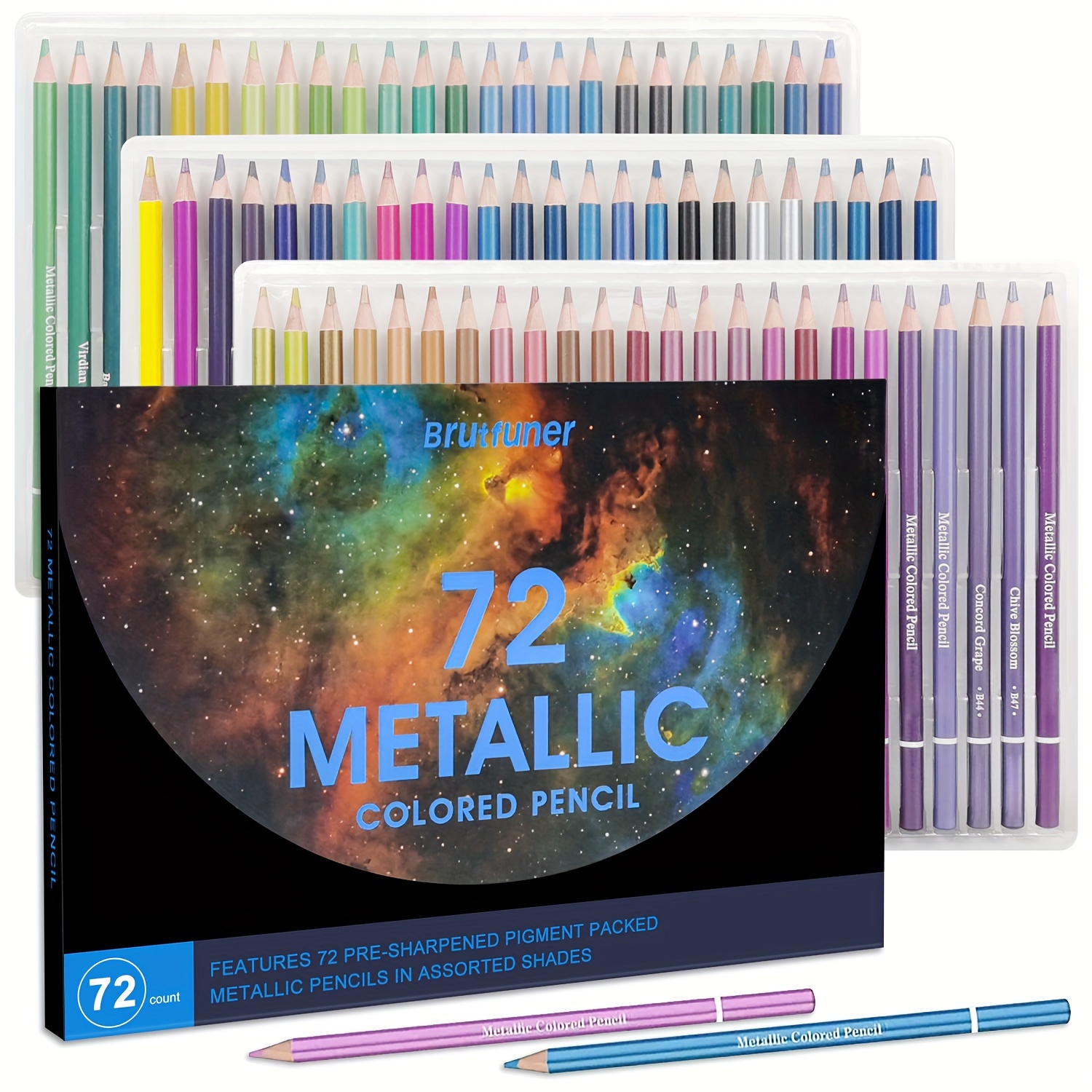 

72 Metallic Colored Pencil Set - Premium Artist Lead, 72 Vibrant Colors, Pre-sharpened, Ideal For Coloring, Blending, And Layering