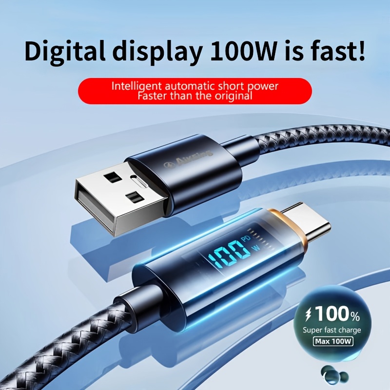 

100w 3a Fast Charging Usb To Type-c And Type-c To Type-c Cable With Led Display, Real-time , Suitable For , Samsung, Xiaomi And Other Data Synchronization Cables