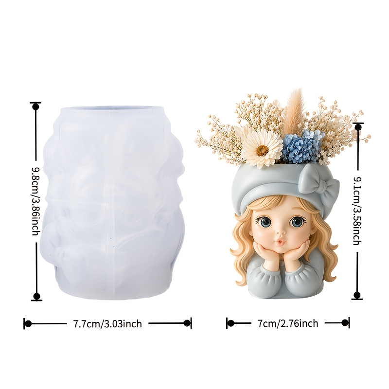 TEMU Clay Mold, Cute Girl Supporting Head Flower Pot Silicone Mold High Toughness Easy Demolding Handmade Gypsum/resin Flower Pot Mold Hat Girl Style