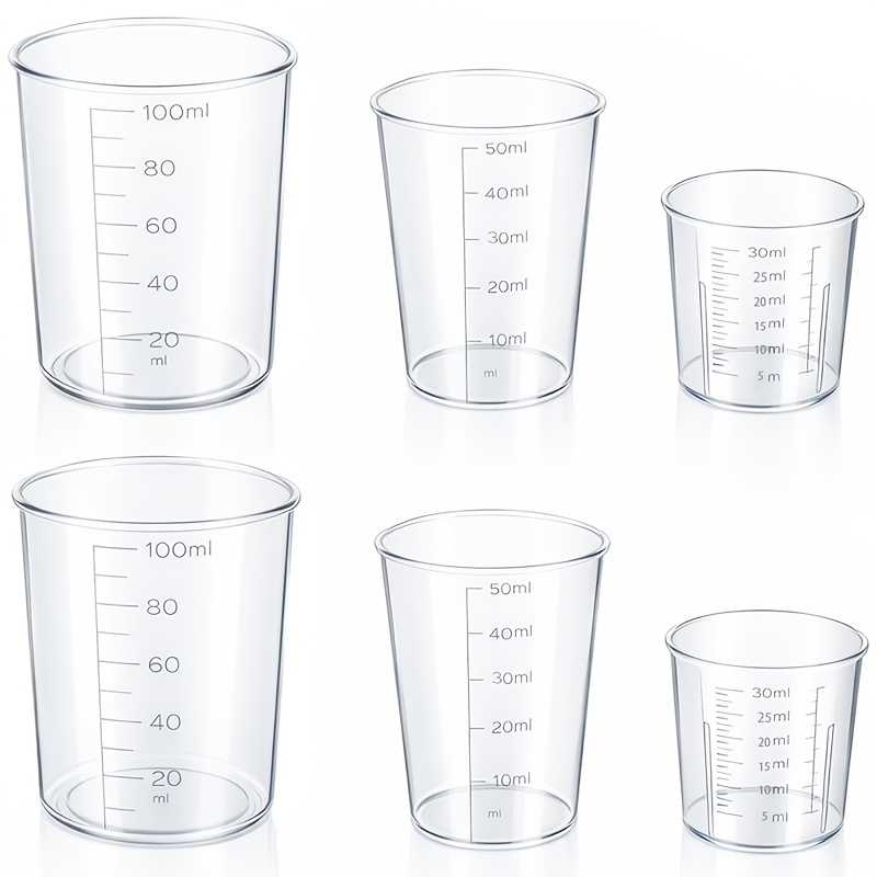 Image of 6pcs Set Of Plastic Measuring Cups For Rice, 30ml, 50ml, 100ml Liquid Measuring Cups With Clear , Transparent Kitchen Cooking And Baking Tools