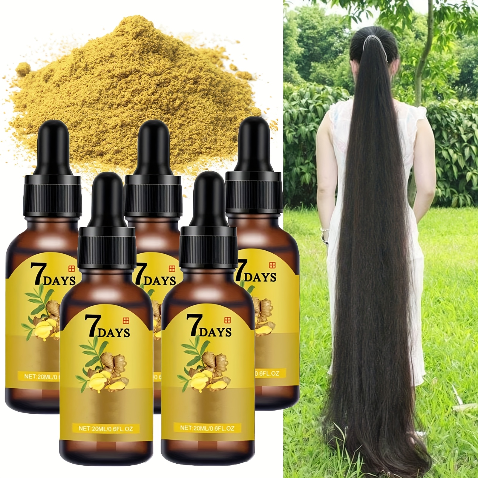 TEMU 5pcs Ginger Hair Oil, Ginger Nourishing Scalp Massage, Hair Serum, Biotin Hair Serum, 7 Day Ginger Hair Serum For All Hair Types