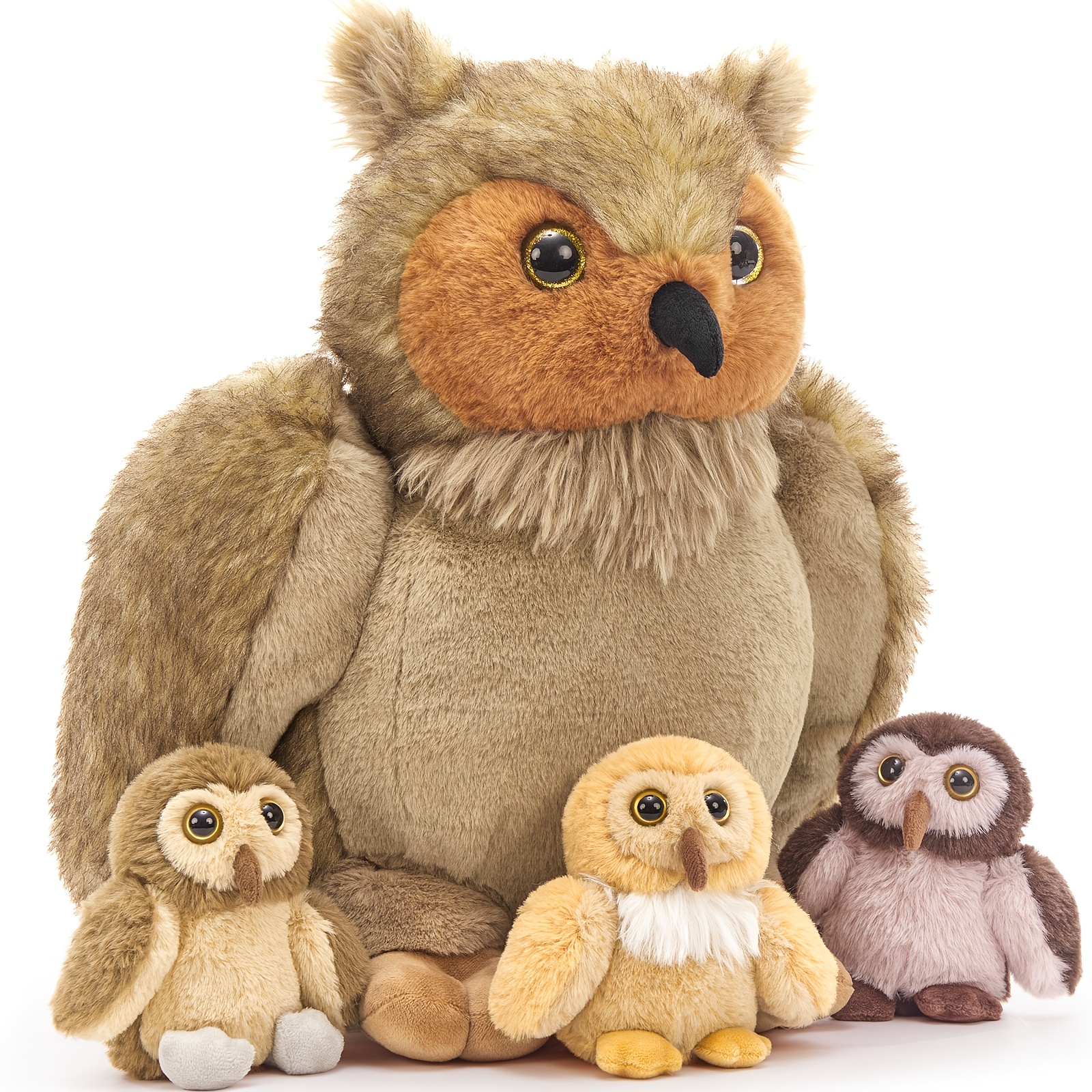 Morismos 4pcs Owl Stuffed Animals Set, 20 Inch Large Mommy Stuffed Owl Plush With 3 Babies Toy, Soft Owl Plushies Pillow For Girls Boys Birthday Christmas Decor