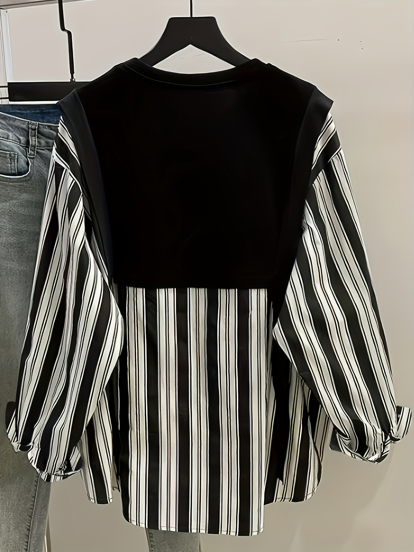 womens black white striped contrast collar pullover Temu Spain