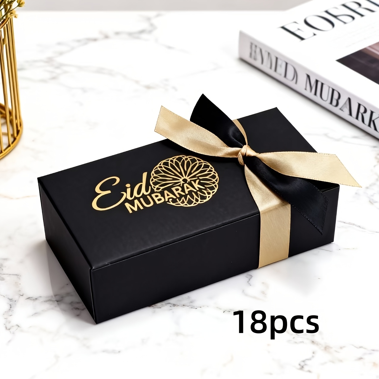 E-shop 18er-Pack Geschenkboxen mit zweifarbigen Band, rechteckige dekorative Geschenkverpackung für Ramadan, Eid Al-Fitr, Feiertags- und besondere