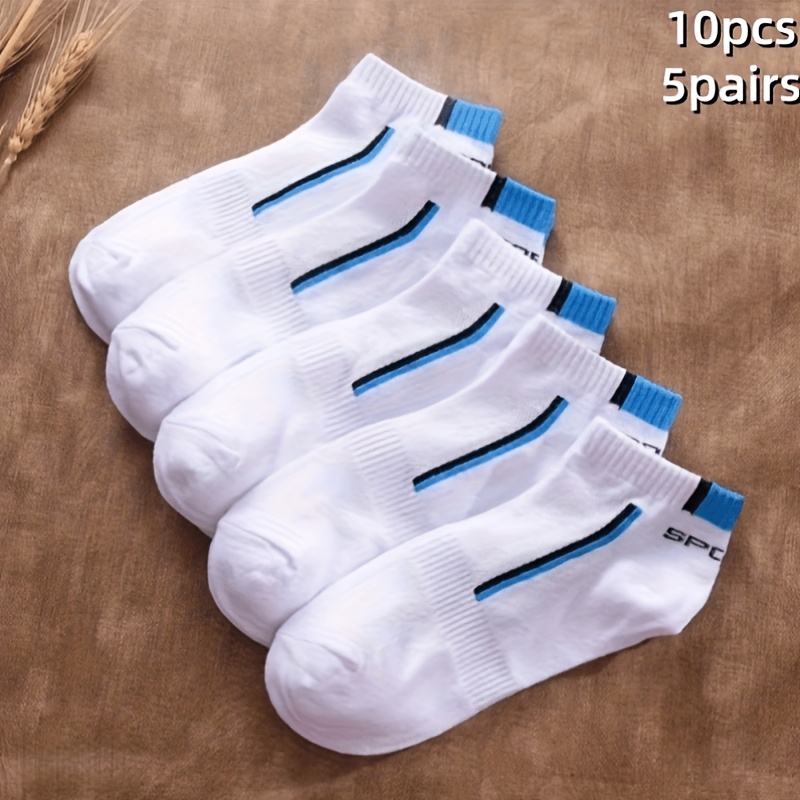 TEMU Random 10pcs (5 Pairs) Of Women's Crew Short Socks - Color-block Letter Mesh Outdoor Short Socks - Breathable Fashion Men's And Women's Socks