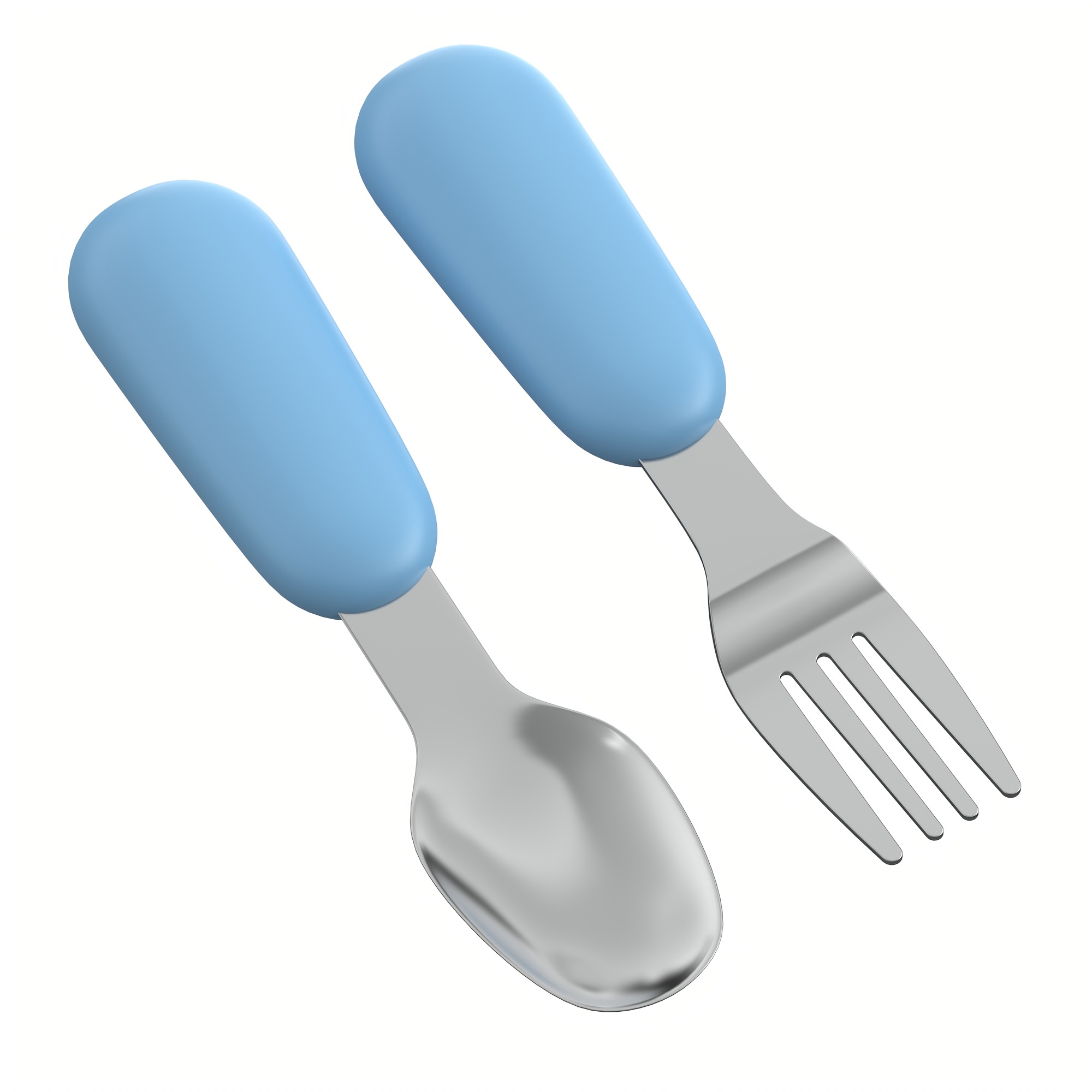 Set of 2 Stainless Steel Baby Forks and Spoons with Silicone Handles for Easy Gripping, Dishwasher Safe