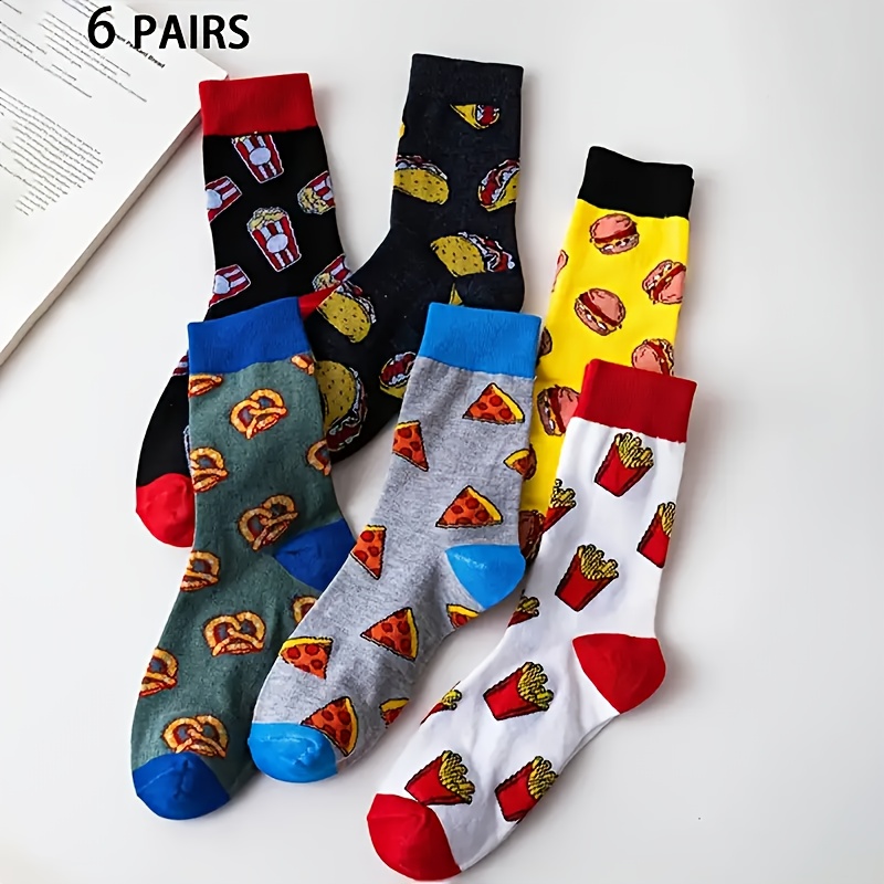 

6 Paires de Chaussettes Amusantes et Élégantes avec des Dessins Animés de Hambourgs et des Rayés pour Couples