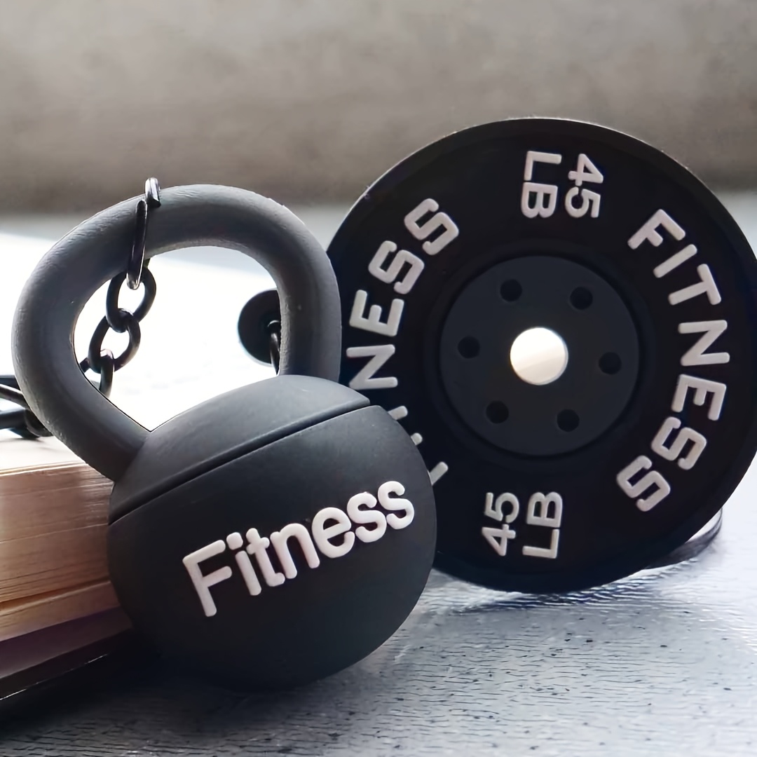 TEMU Black Kettlebell Barbell Plate Sports-themed Keychain For Men Gift