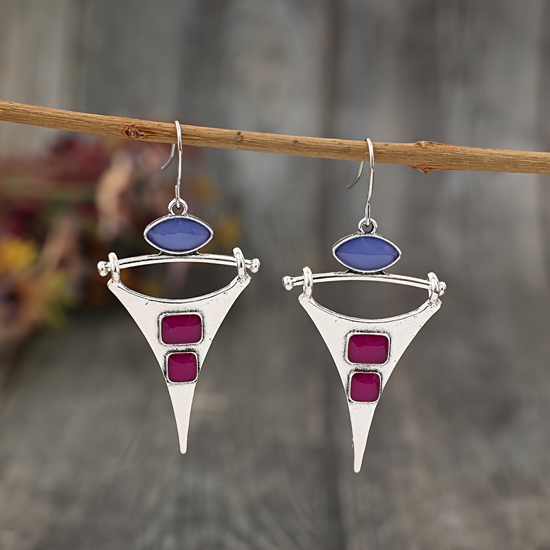 Women's Creative Punk Triangle Silvery Epoxy Purple Earrings