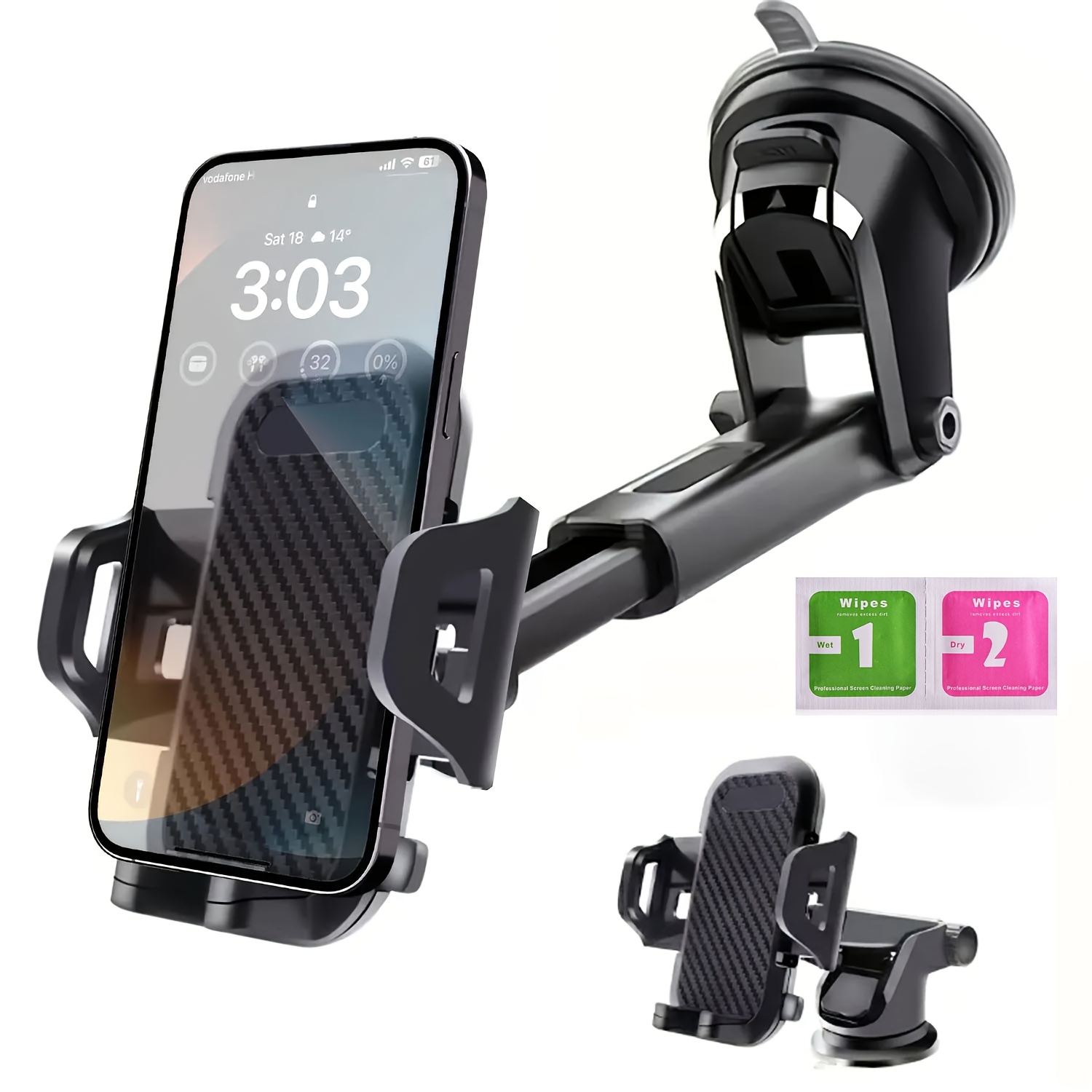 TEMU 2-in-1 Upgraded Car Phone Holder, 360Â° Rotating Dashboard Mount - Car Phone Clip, Soft Pvc Car Phone Holder, Suitable For Car Use, With 270Â°