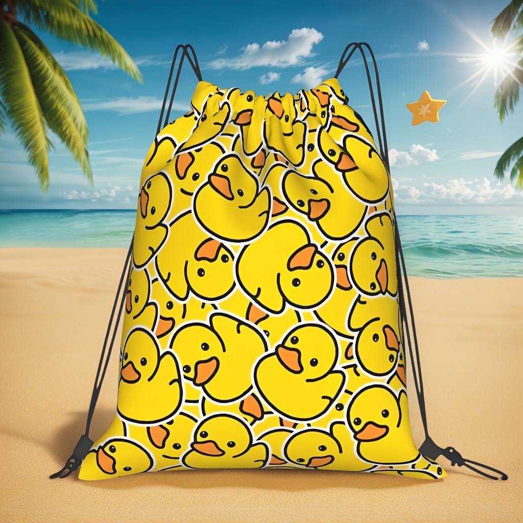 TEMU 1pc Animal Theme Drawstring Backpack, Fun Yellow Duck Pattern Gym Bag, Practical Pockets, Drawstring Closure Lightweight Foldable, Unisex,
