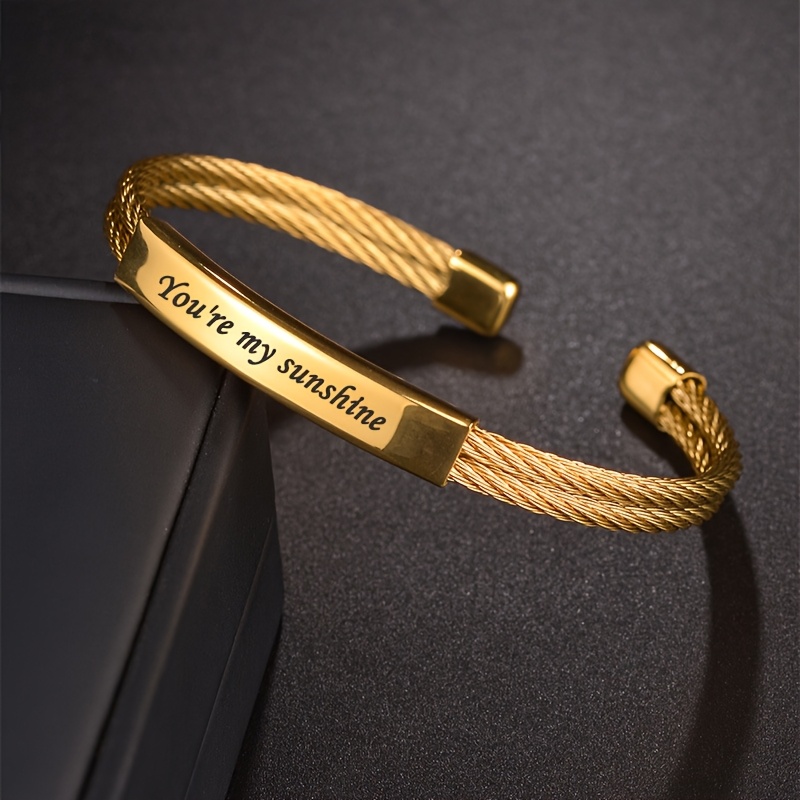 TEMU Custom Name 304l Stainless Steel Adjustable Open Bracelet For Men - Personalized Gift, Valentine's Day & Birthday Present, , Perfect For Casual