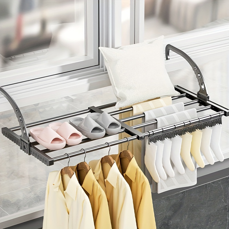 

Versatile Retractable Carbon Steel Drying Rack - Foldable, Space-saving Clothes & Accessories Hanger For Balcony, Window, And Radiator Clothes Drying Rack Laundry Drying Rack