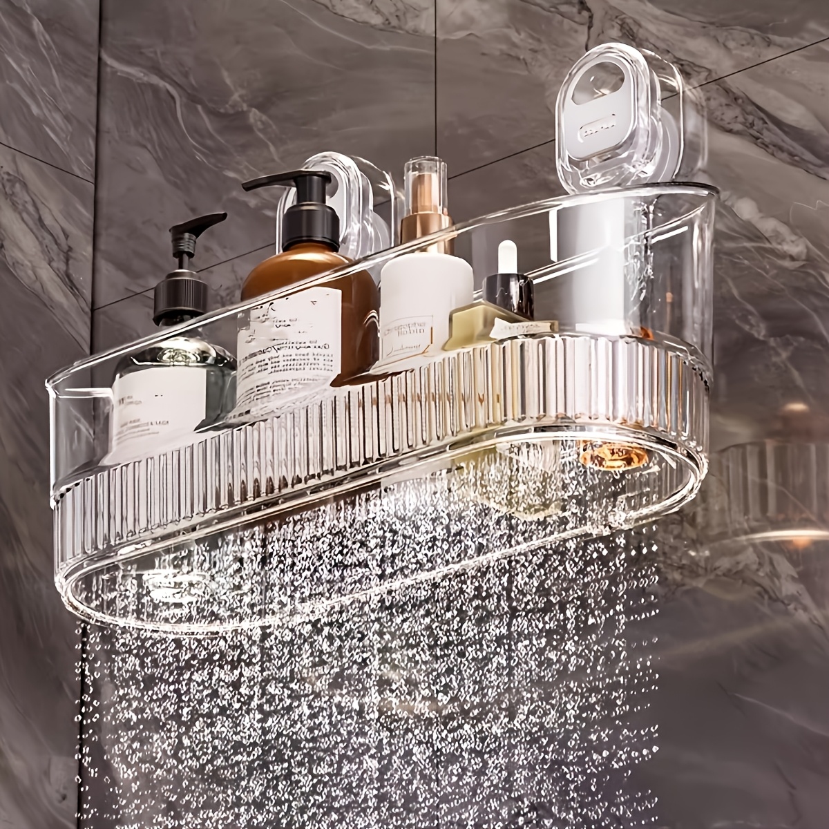 premium wall mounted suction cup organizer no drilling required durable plastic storage box for   cosmetics toiletries versatile bathroom shelf lightweight and   hole free storage rack for skincare products face masks toiletries etc perfect gift for 64 occasions like back to season halloween christmas easter shelves Product details 5