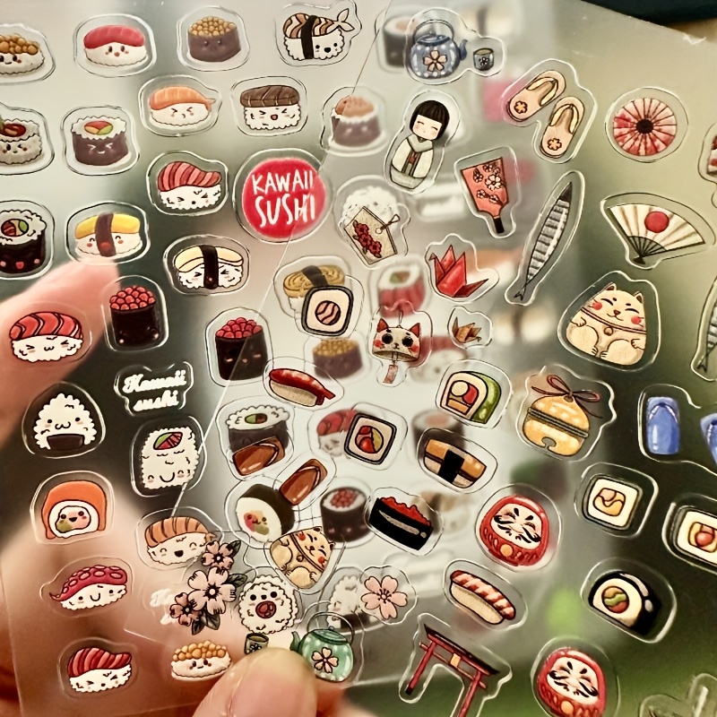 2pcs Cute Japanese Sushi & Monster Nail Art Stickers - , Irregular Shapes, Self-adhesive Resin Decals For Hands, Feet & Nails