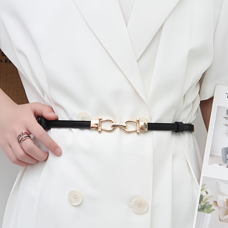 Women's Adjustable Waist Belt PU Leather Golden Square Buckle Casual Accessory