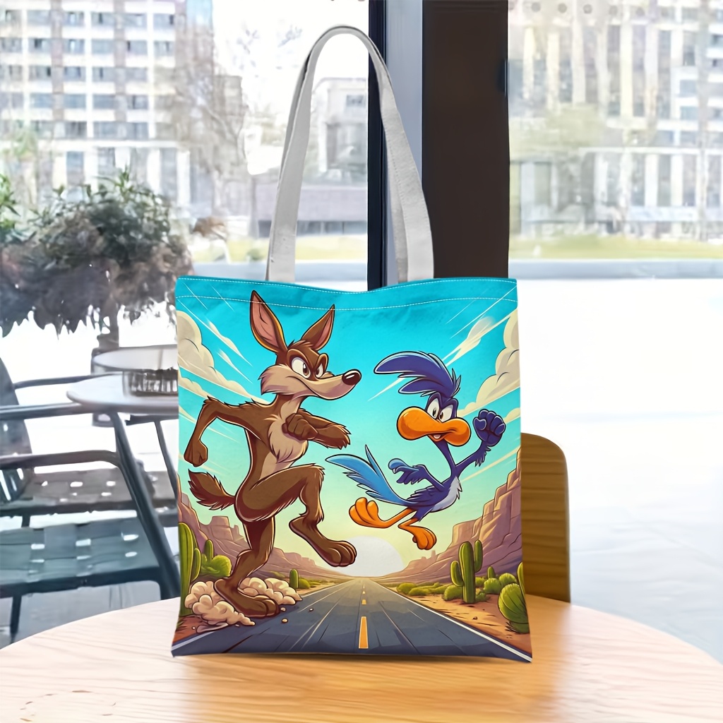 TEMU Wb Authorized 1pc Raging Le Yitong, Road Animation, Character, Flipping You Me Him Handbag - Cute Character Print Durable Bag, With Reinforced