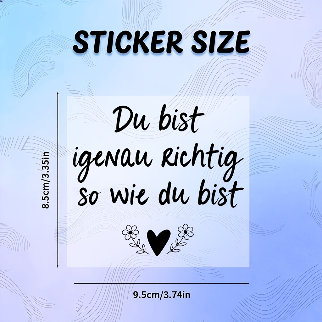 TEMU 1pc German Inspirational Quote Static Glass Sticker, Reusable Adhesive-free Trace-free, Handwritten Font With Heart And Flower Details, Vanity