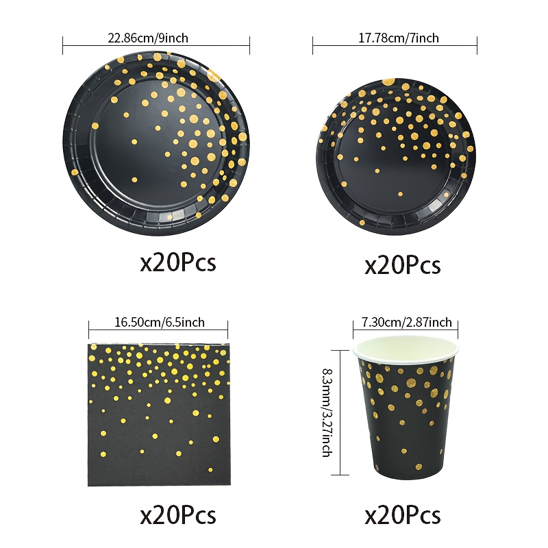 Image of 80pcs Black Golden Luxury Party Set | 7+9 Inch Golden Embossed Dinner Plates, Napkins, Cups - Food-grade Thickened, Oil-resistant For Birthdays, Weddings, Christmas, Graduations