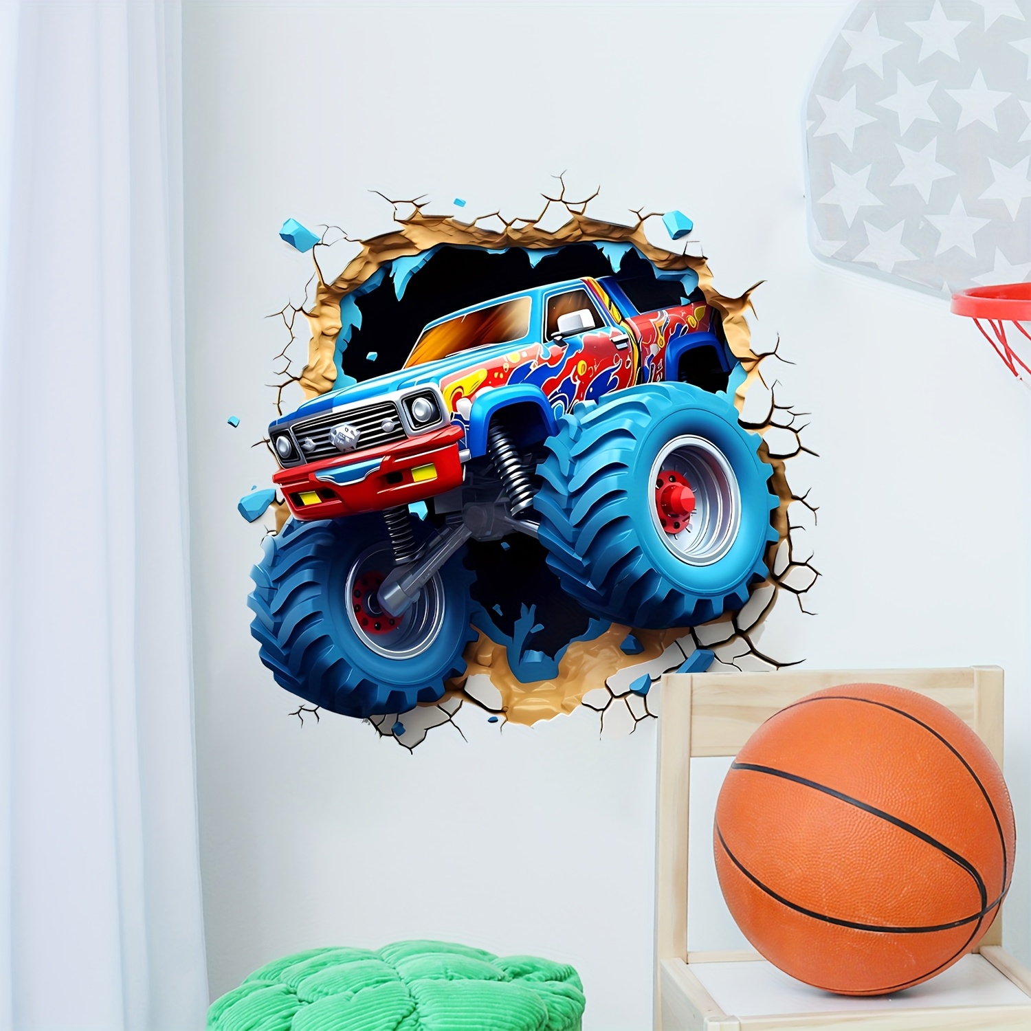 1pc Car Through Wall 3d Wall Decal, Home Bedroom Living Room Sticker