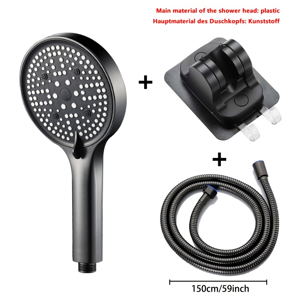 A Set Of Black Handheld Showerhead With 5 , Featuring A Large , Suitable For Home Bathrooms, Rvs, Hotels, And Outdoor Camping Showers. It Includes A Hose And Bracket