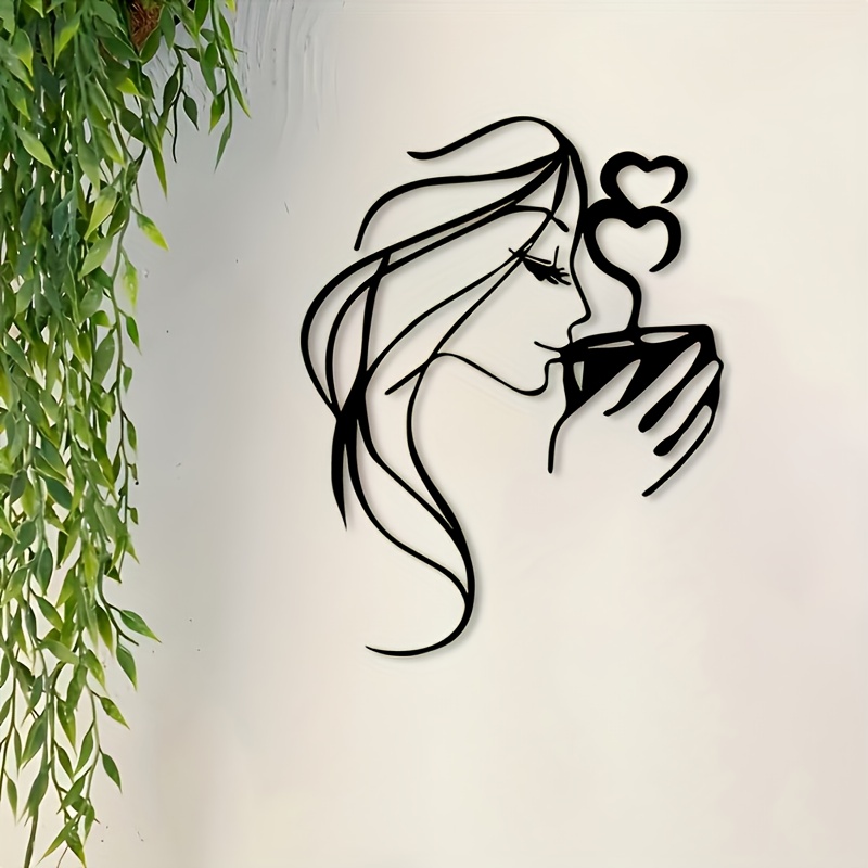 TEMU A Vintage Coffee Metal Wall Art - A Silhouette Of A Woman Coffee With A Heart Motif, Indoor And Outdoor Home Decor, Featuring A Iron Art Design,