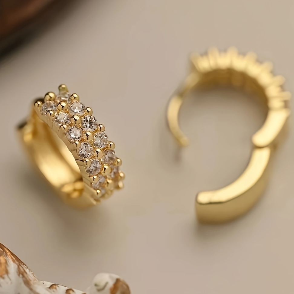 

1 Pair Of Gold Mini Hoop Earrings Pierced Ear Bone Punk Fashion Earrings 18k Gold Plated Double Row Zircon Earrings For Ladies Girls Earrings