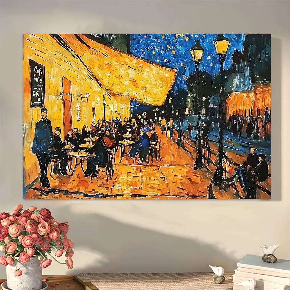 

1pc Vincent Van "café " Inspired Canvas Painting - Vibrant Oil-style Wall Art, 40x30cm, Home Decor & Holiday Gifts, No Battery Needed, Wooden Frame, Valentine's Day Gift