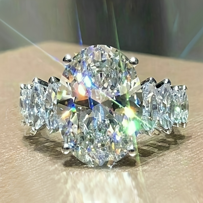 Image of Luxurious Sparkling Zirconia Ring Women's Engagement Wedding Party Jewelry Banquet Vacation Casual Daily Accessory Valentine's Day Gift