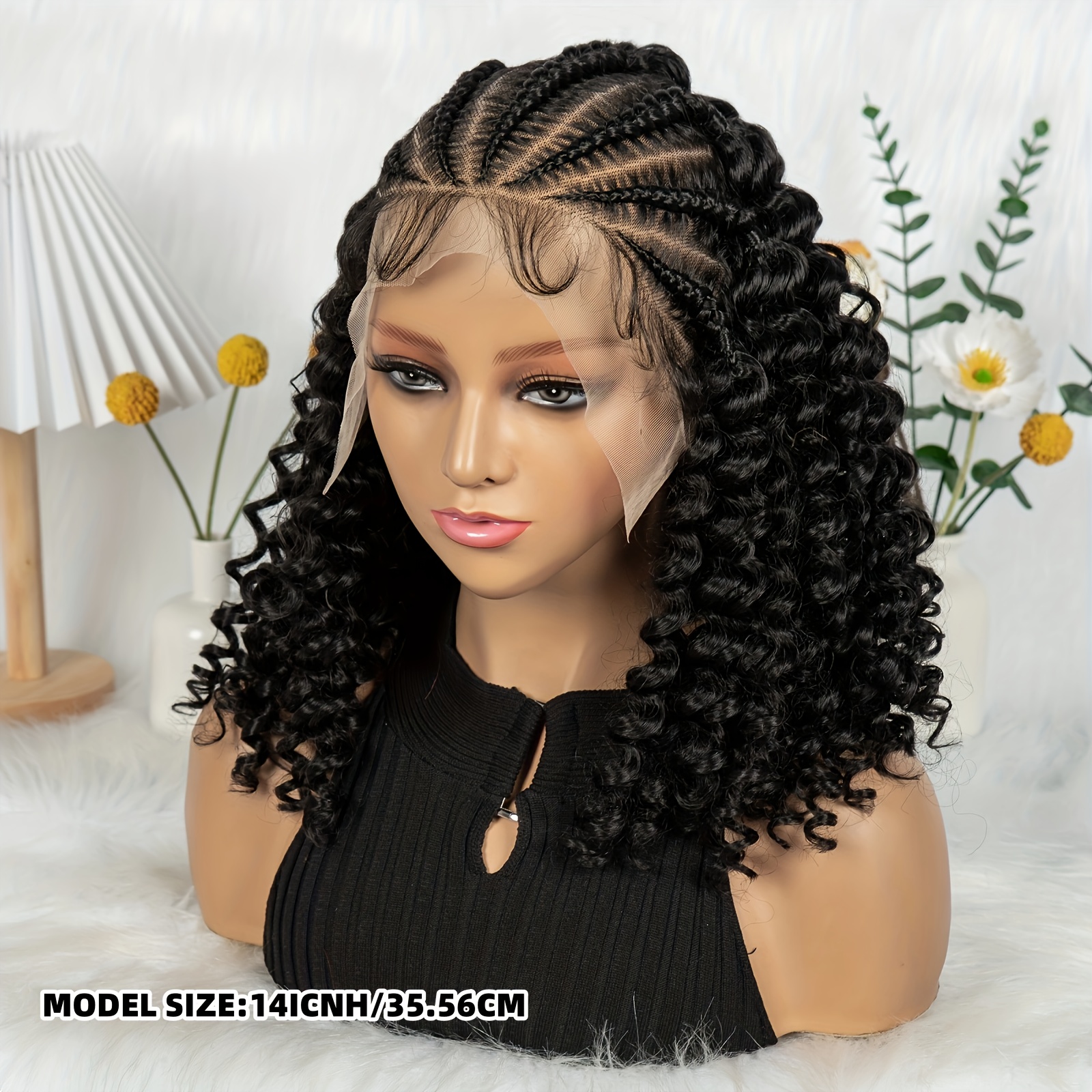 womens elegant short curly braided wig hd lace front 200  display picture 2