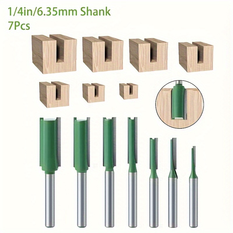 

7-piece Straight Cut Router Bit Set With 1/4" Shank - Single & Double Flute, Hard Alloy Trimming Cutter For Woodworking