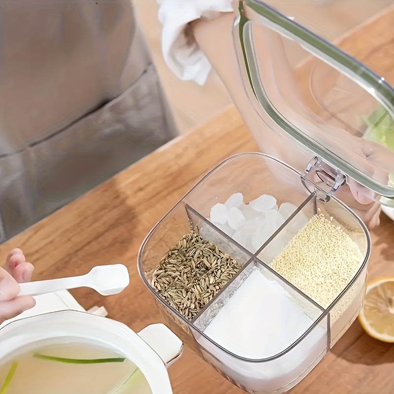 1pc 4 tier clear plastic spice storage box with lid heavy duty modern kitchen organizer with labeled compartments spill proof lid for salt pepper sugar vanilla flour baking powder space saving countertop or pantry organizer durable easy   kitchen spice containers spice jars organizers and storage spice jars with labels spice bottle Product details 2