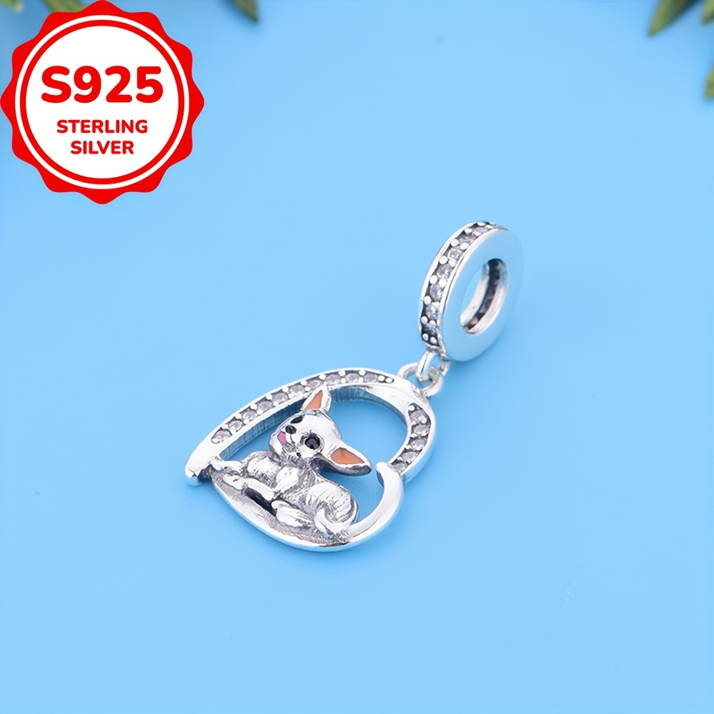 TEMU 925 Sterling Silvery Pet Dog Heart Dangle Charms Beads Fit Original Charm Bracelet Jewelry Making