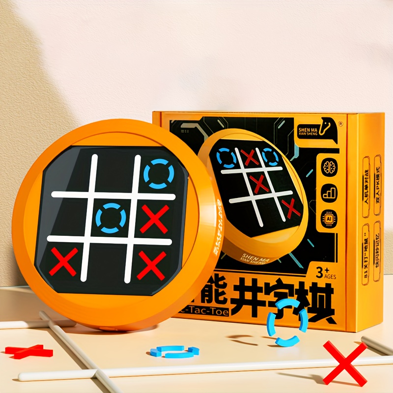Focfundier Rechargeable Tic Tac Toe Game Box, Upgraded 5 Fun Brain And Memory Games, Compact Handheld Game Console, Portable Puzzle Travel Game Ideal Gifts For All Ages 3+ (Yellow