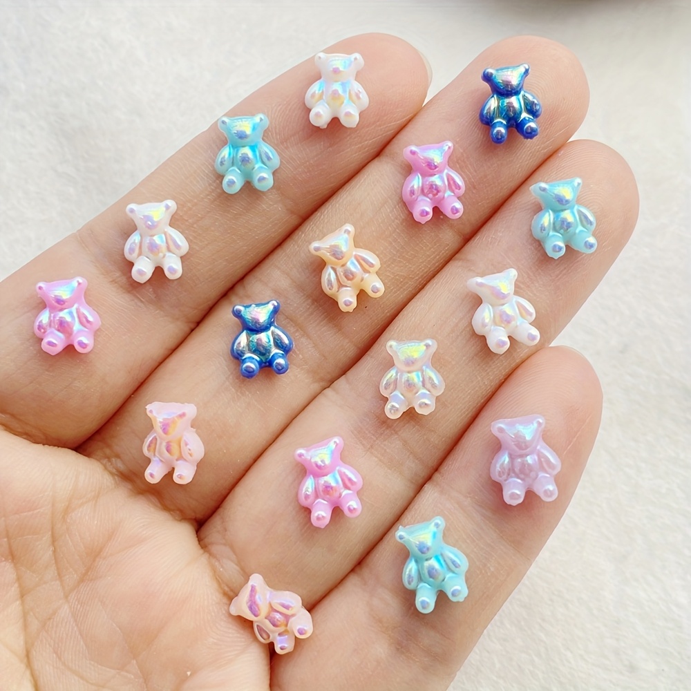 50/100pcs 7x8mm Ab Resin Glitter Cartoon Bear Rhinestones - For Diy Nail Art, Jewelry Crafts, Wedding Decorations, Animal Theme Embellishments