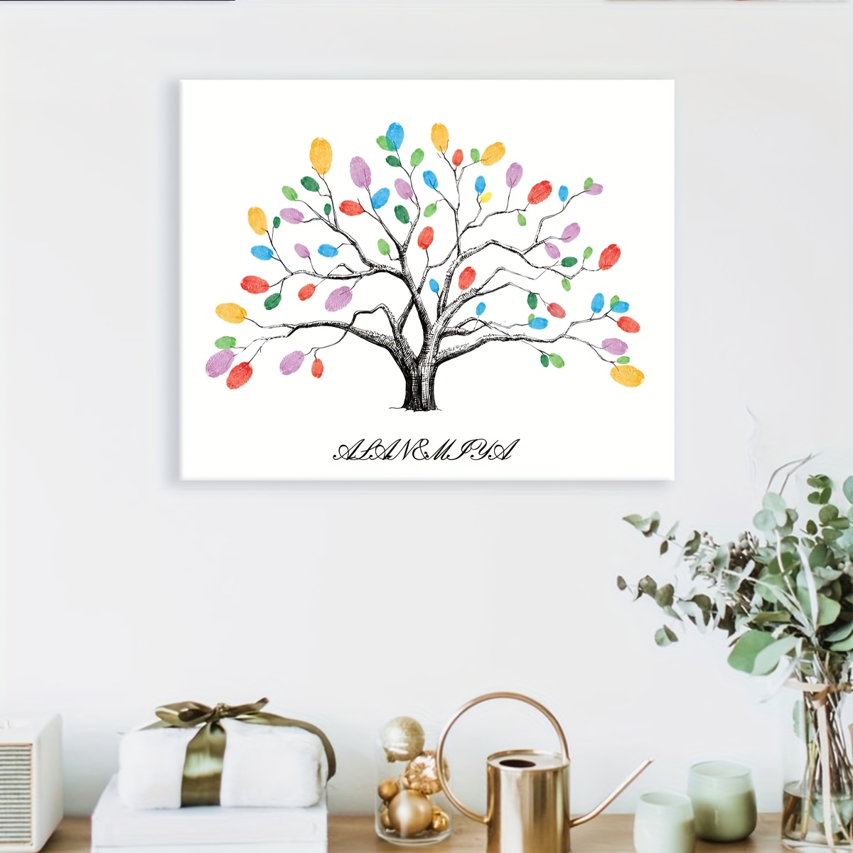 TEMU Póster decorativo de 2D personalizado con dactilares de árbol, libro de visitas de dactilares para , de pintura creativa DIY de árbol,