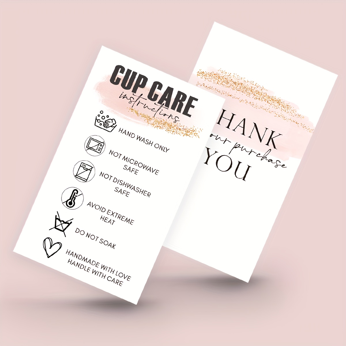 

Cup Care Instructions: 50 Pcs Hand Wash Only Cards, 2" X 3.5" (5.08cm X 8.89cm)