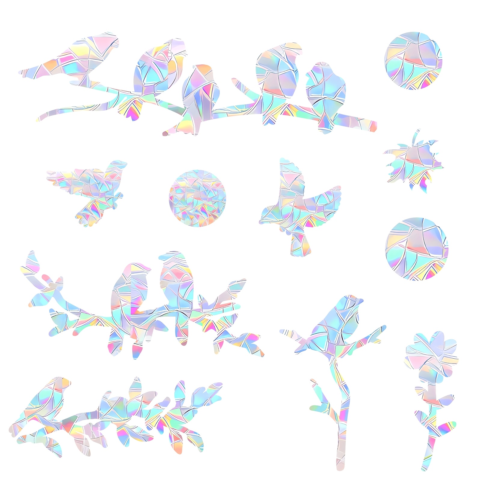 Image of 11pcs Birds Window Clings And Decals For Bird Prevention, Anti-collision Stickers To Protect Birds From Hitting Windows, Reusable Non-adhesive Rainbow Suncatchers