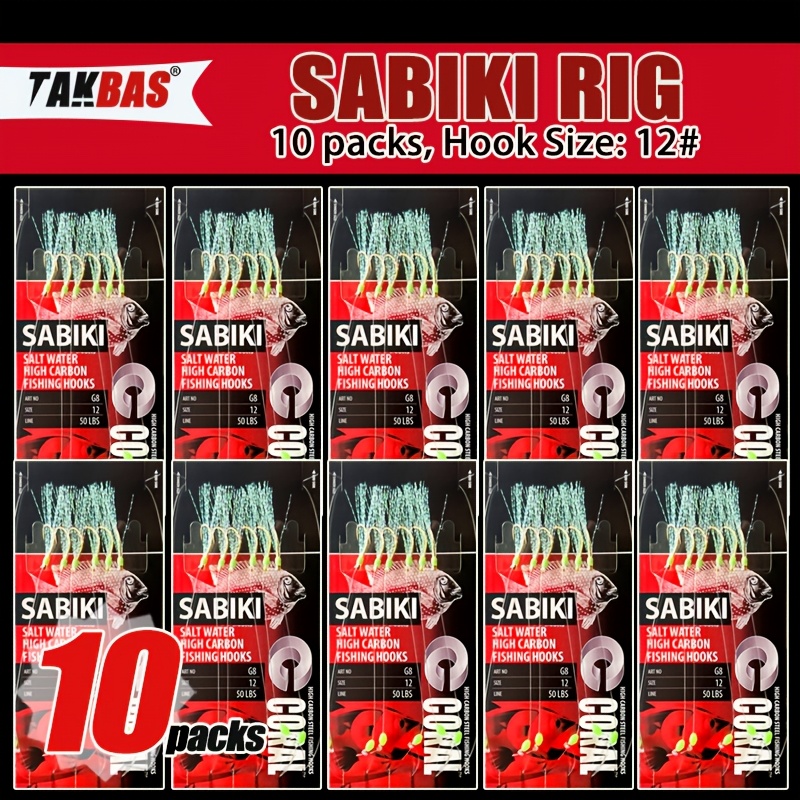 TEMU 3/10packs Sabiki Rigs Saltwater Fishing Lures With Glow Beads & High Carbon Hooks - Suitable For Mackerel, Tuna, Trout, , Pike, Herring, Anchovy