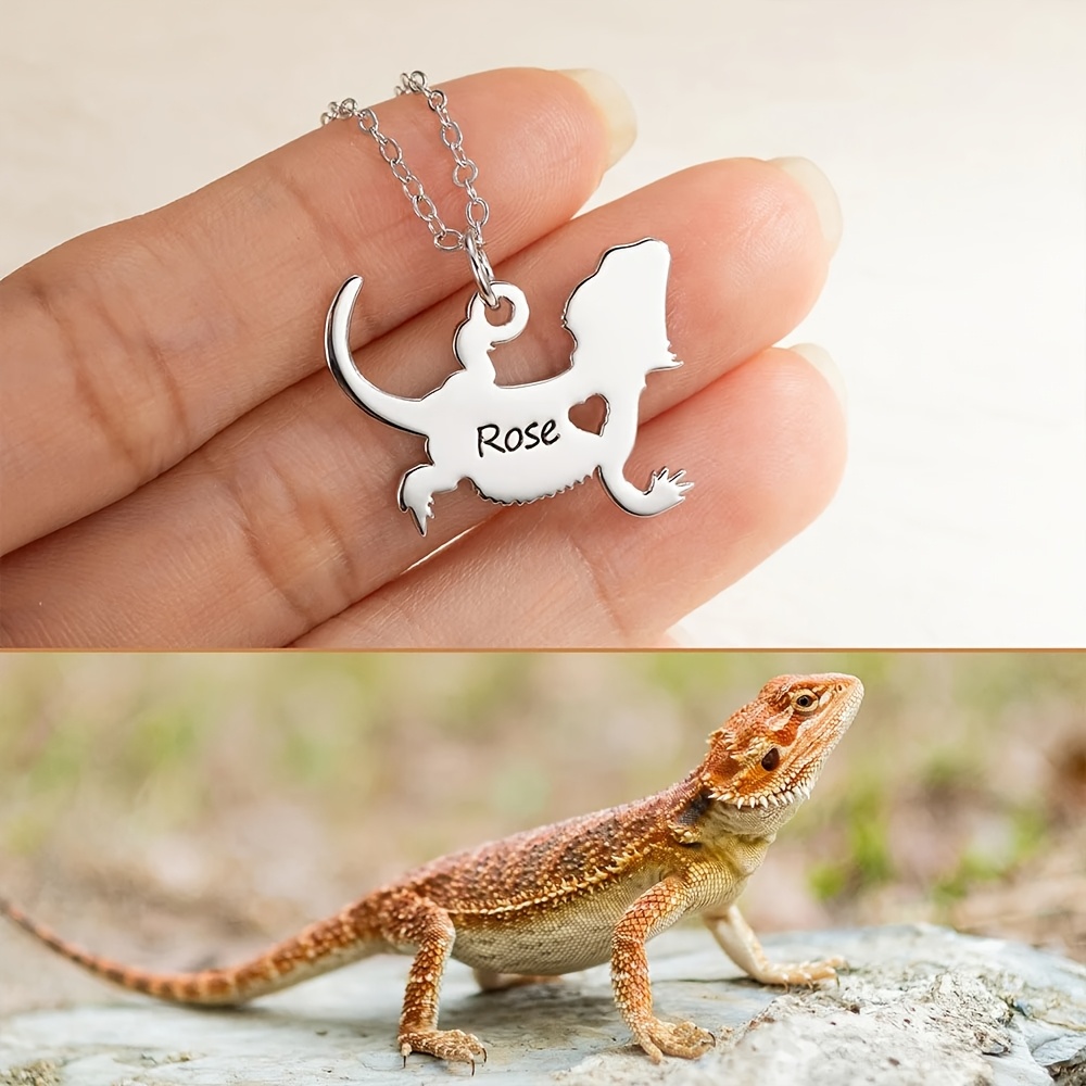 TEMU Personalized Engraved Bearded Dragon Pet Lizard Pendant Necklace, Birthday Anniversary Gift For Lizard Lovers 304l Stainless Steel 18k Golden