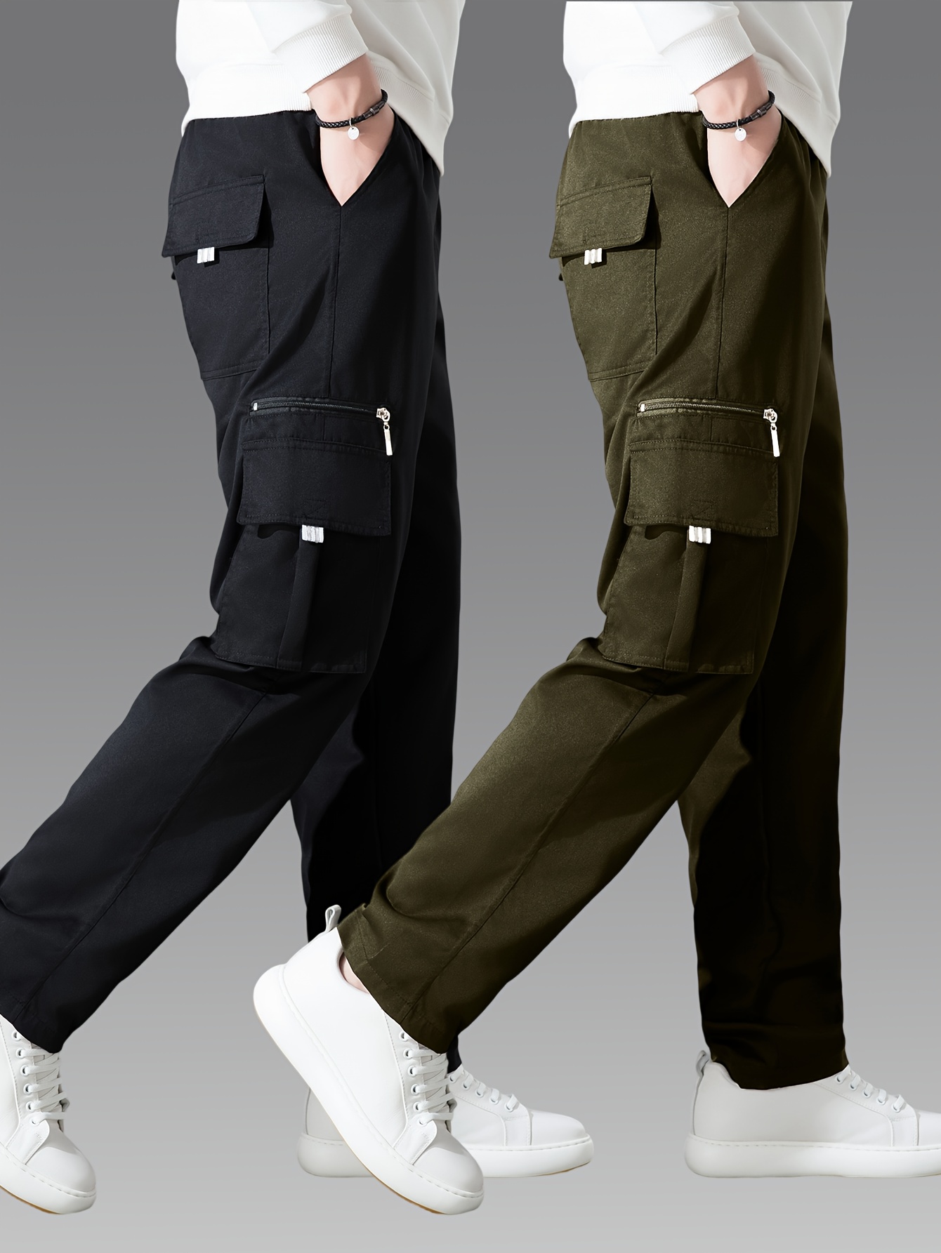 Heren Fashion Casual Multi Pocket Zipper Buckle Mannelijke Cargo Broek Outdoor Broek Tooling Broek Outdoor Joggingbroek Heren, zwart, XXL