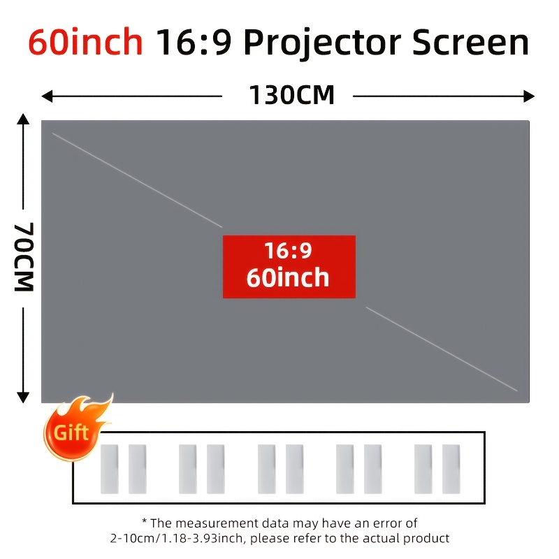 TEMU Écran de Projection Pliable -Lumière Gris Multi-tailles, Lavage et Portable, Facile à Installer, Compatible 4K et 1080P HD, Écran de Cinéma