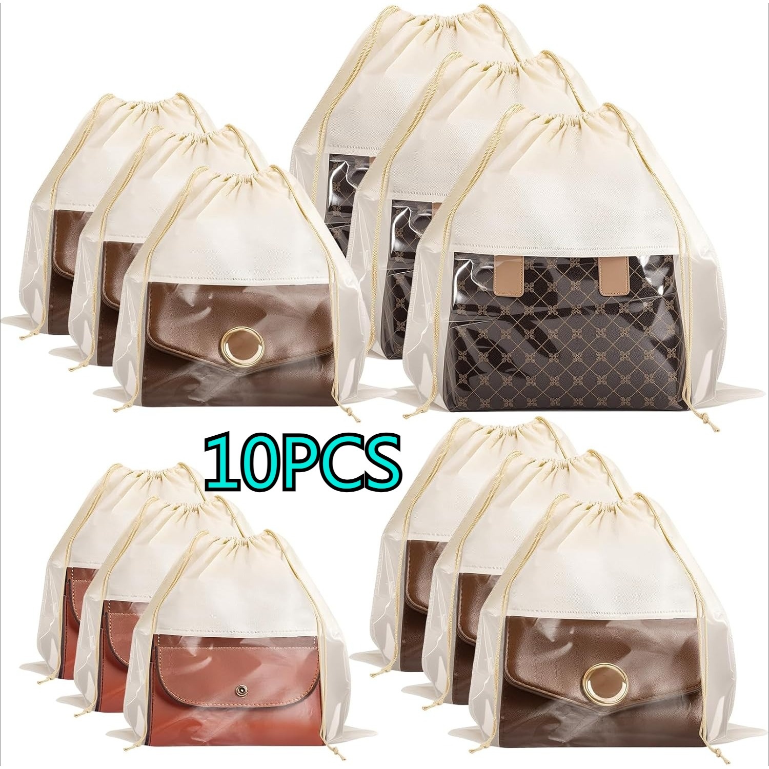 TEMU 10pcs Set Of Dust Bags, Drawstring Bags, Storage Bags, And Small Drawstring Pouches, Suitable For Handbags, Shoes, Wallets, And Other Items