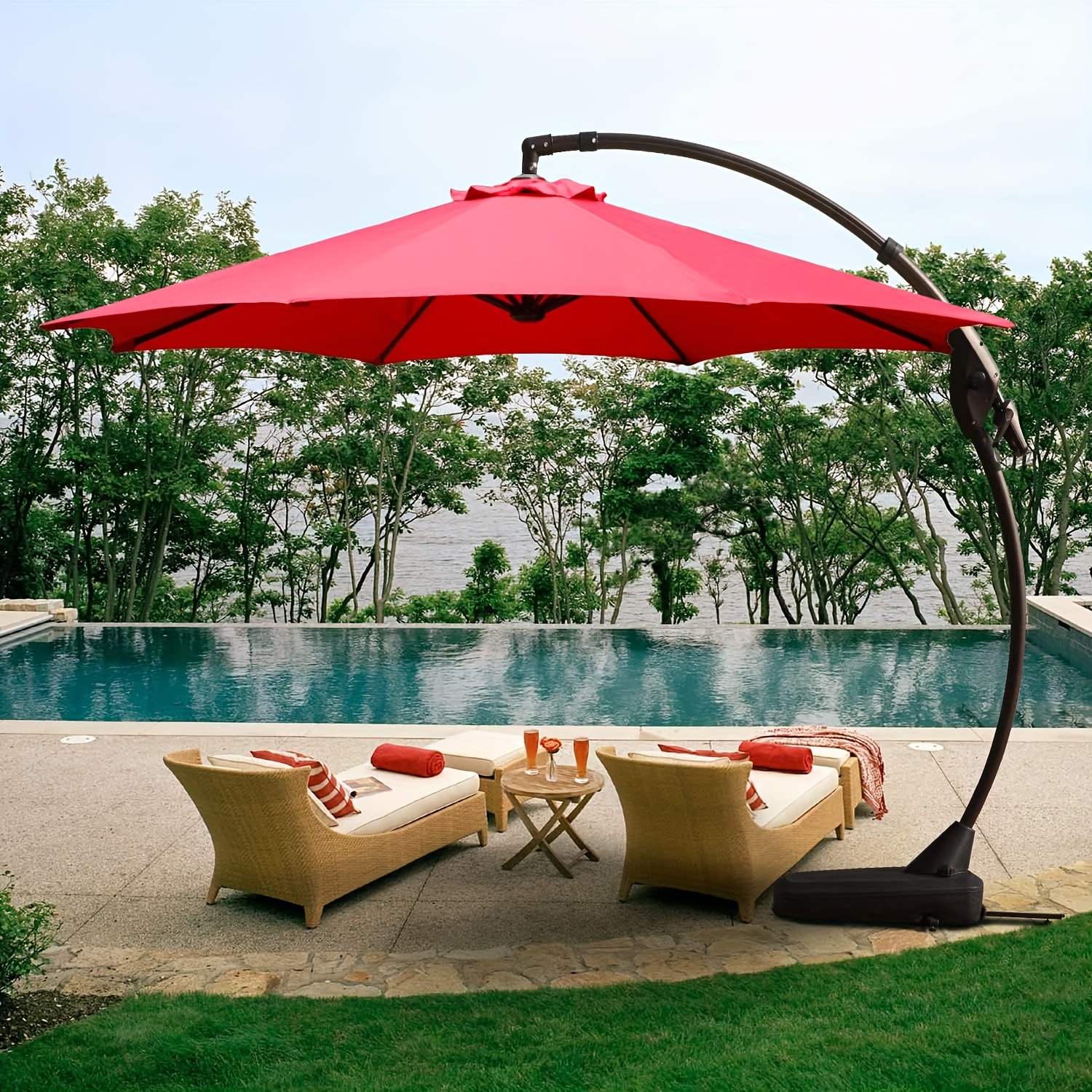 11ft aluminum outdoor cantilever umbrellas 360 rotation patio round offset  hanging umbrella with weight base - furniture - Temu
