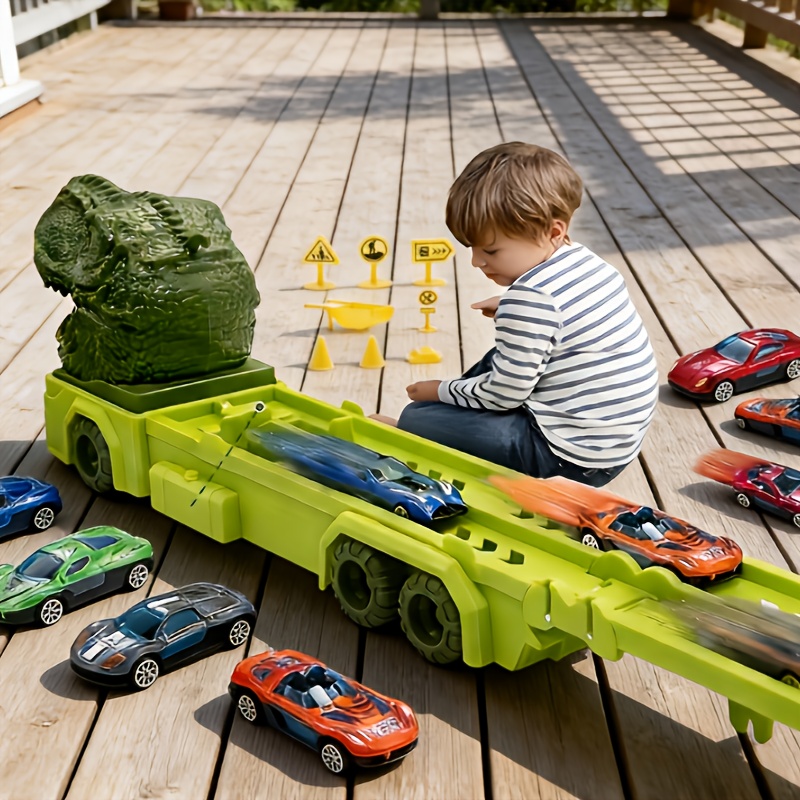 Transportation Race Car Toys, Interesting Dinosaur Race Car Toys, with 6 Racing Cars Included, Children's Transportation Truck Toy Set, (the Car Colors Are Random), Suitable As A Birthday Gift And Holiday Gift for Children
