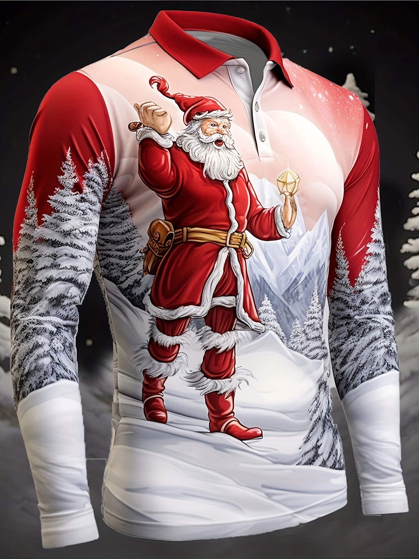 mens christmas santa graphic casual shirt   polyester     collar   stretch fabric   seasonal knit with button detail regular fit long sleeve top mixed color 0