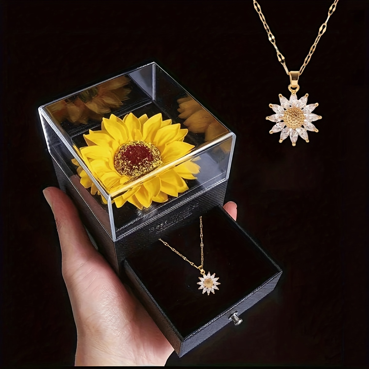 Sunflower Pendant Necklace with Gift Box
