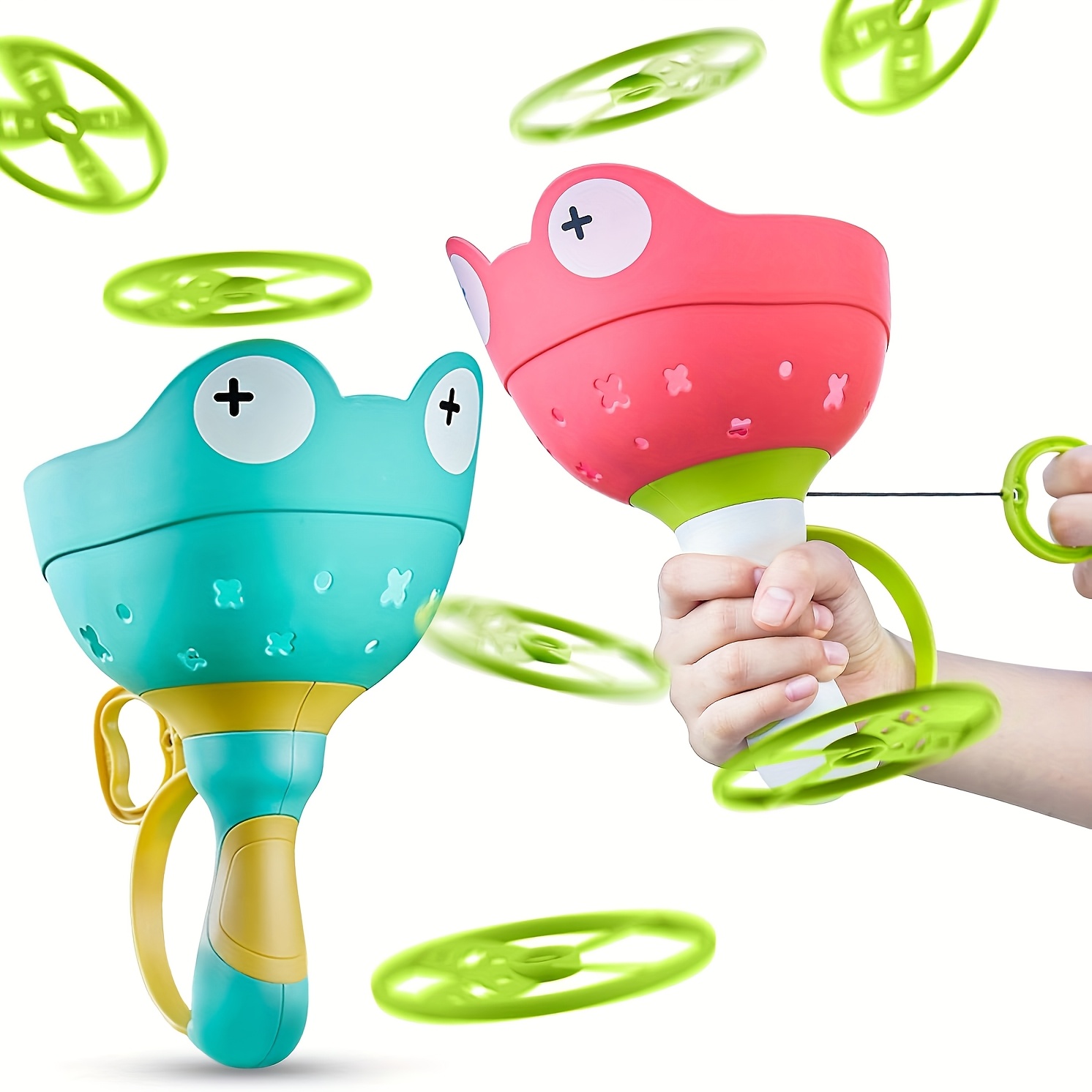 Hand-Pull Ejector Frog Flying Saucer Toy, Pack of 6