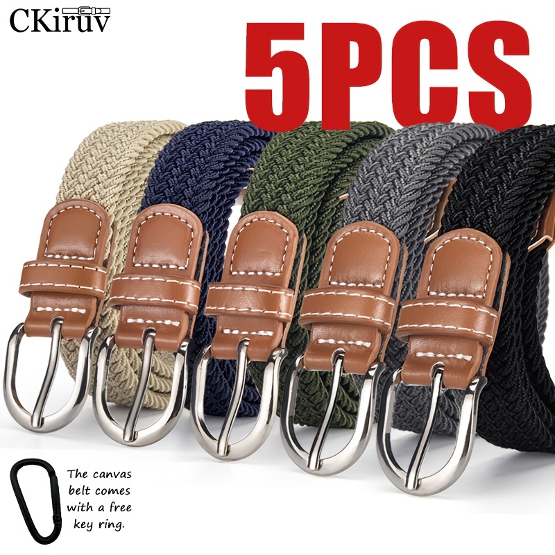 TEMU 5pcs Ceinture de golf unisexe élastique, tissu tissé respirant à haute élasticité, avec boucle en alliage de haute qualité, porte-clés gratuit,