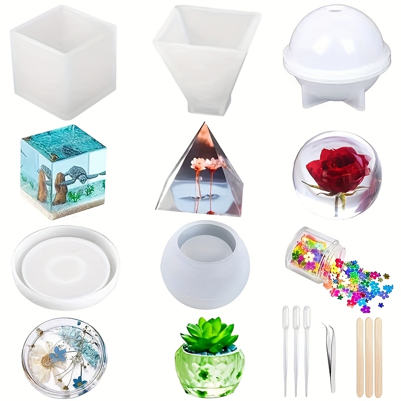 E-shop 13-teiliges Harz-Silikonformen-Set, Epoxidharzformen inklusive Kugel, Würfel, Pyramide, zur Kunstherstellung, Untersetzer. Bonus Dekorative